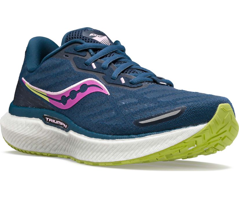 Women's Saucony Triumph 19 Running Shoes Navy / Green | Singapore 211EBCX